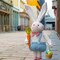 Large Easter Bunny Gnome Plush Decoration - Standing Rabbit Gnome Stuffed w/Retractable Spring Leg(20’’-30’’) Handmade Hold Easter Eggs Basket & Carrot Doll for Home Ornament Farmhouse Decor